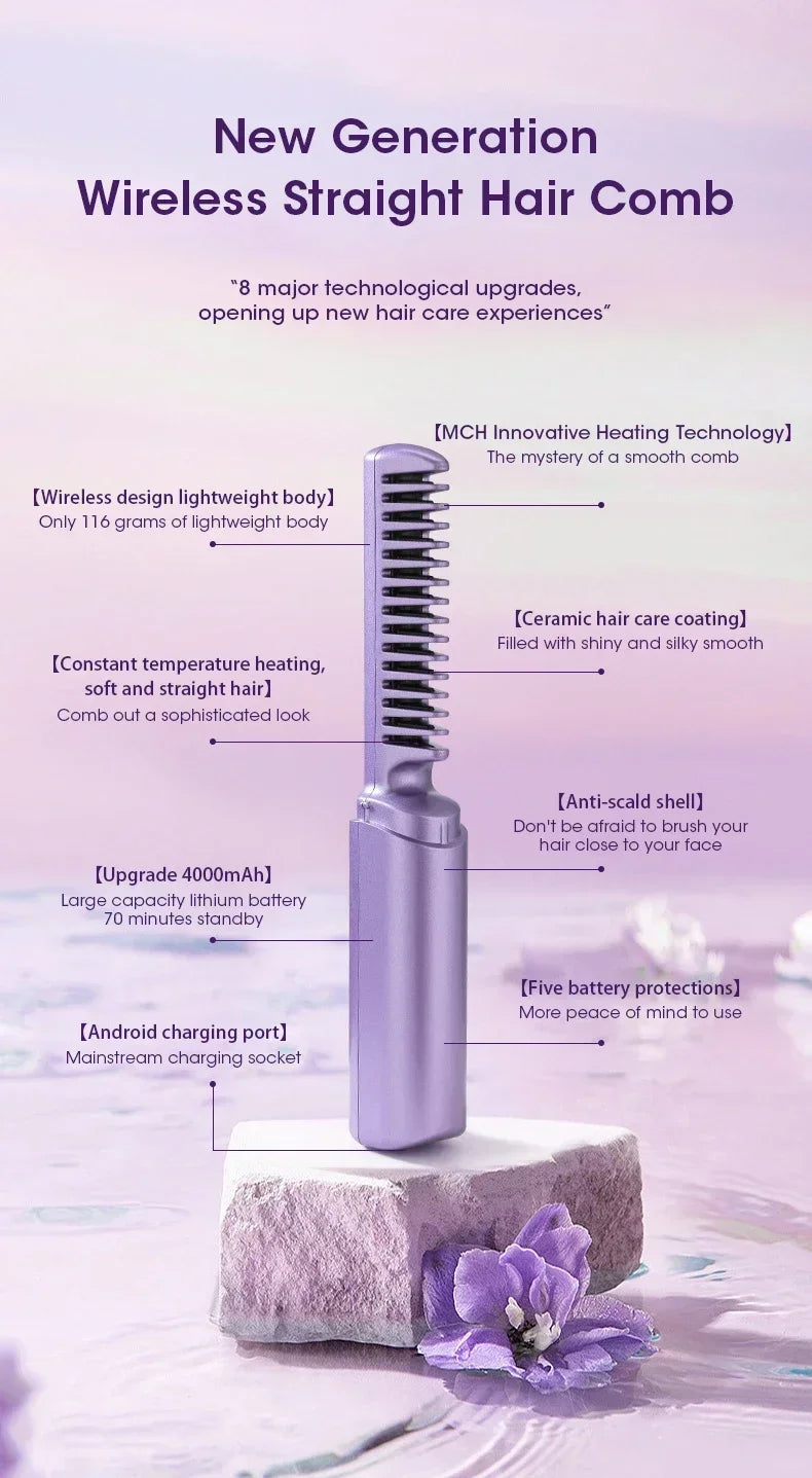 2-in-1 Hair Styling Brush, Straightener, Curler Comb