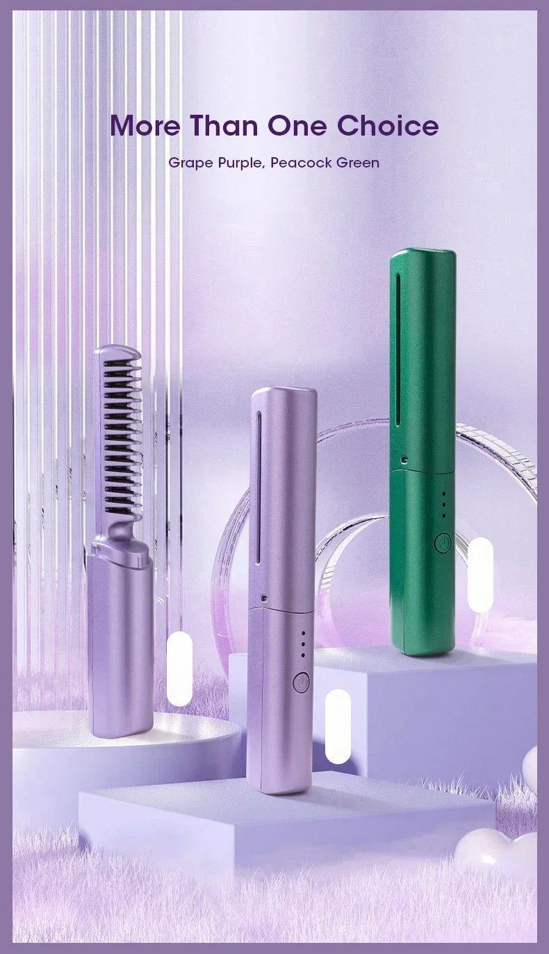 2-in-1 Hair Styling Brush, Straightener, Curler Comb
